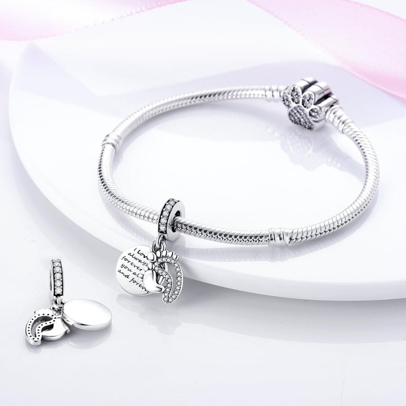 MULA 925 Sterling Silver Charms for Bracelets and Necklaces Lucky Home Happy Family Forever Love Mom Beads Dangle Pendants Jewelry for Women - Image 2